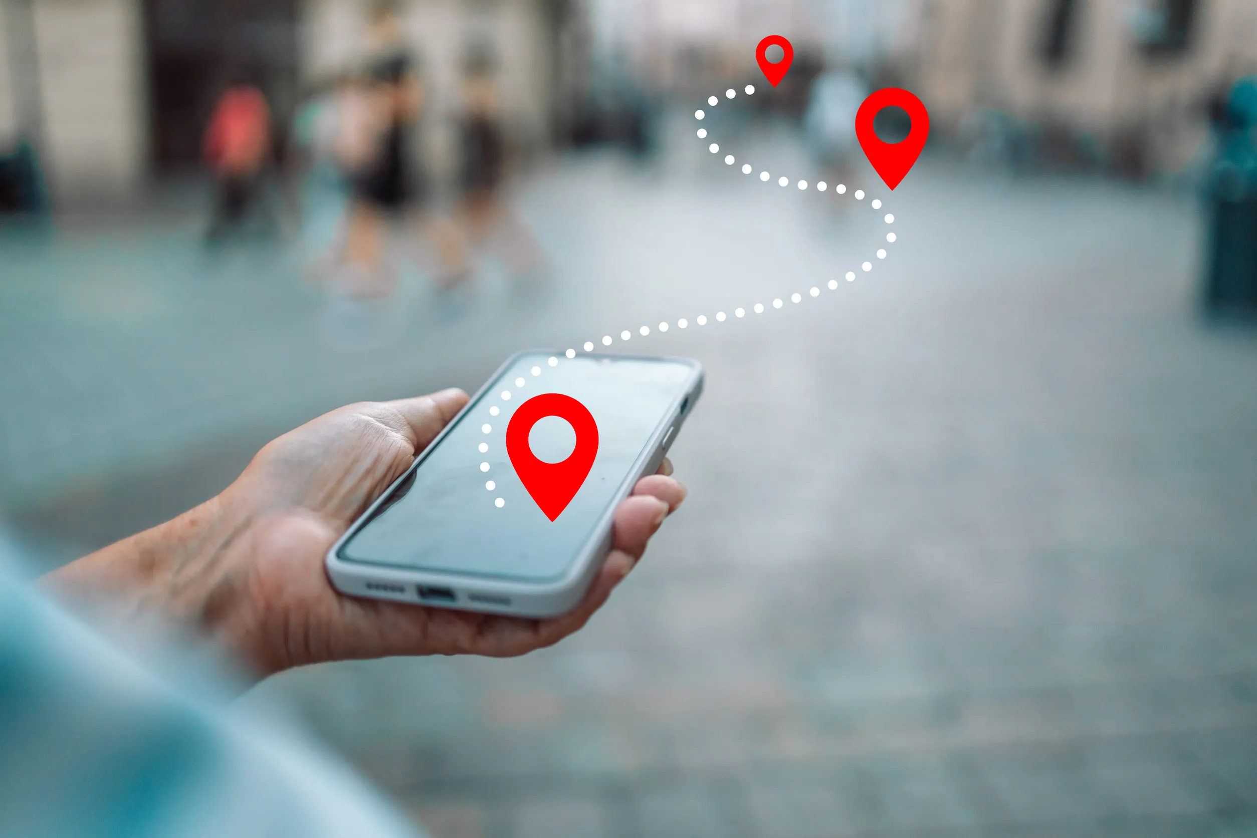 Tourist using navigation app on the mobile phone